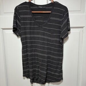 Prana Women's T-Shirt  Medium Charcoal Gray Striped‎ Short Sleeve High-Low Scoop